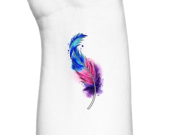 Tatouage temporaire coloré de plumes aquarelle arc-en-ciel