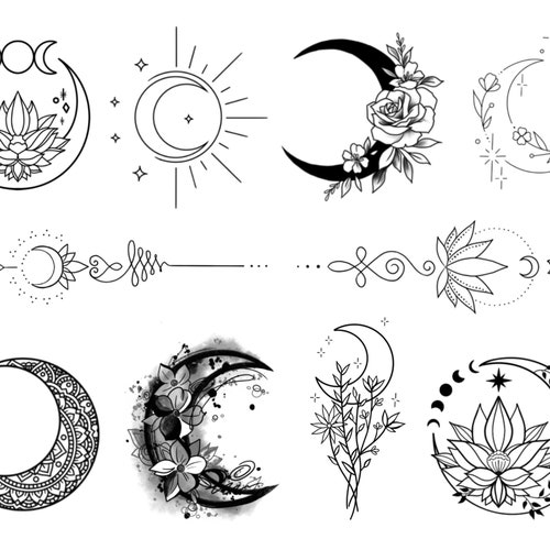Moon Temporary Tattoo Multipack Set of 10 / Wildflower - Etsy Norway Moon Temporary Tattoo Multipack Set of 10 / Wildflower - Etsy Norway