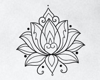 Cute Small Lotus Flower Outline Temporary Tattoo