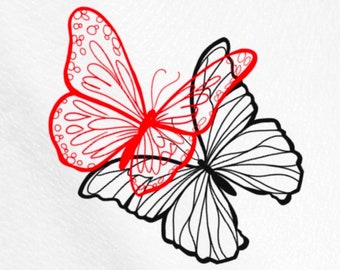 Black Butterfly Red Butterfly Outline Temporary Tattoo / Halloween tattoo / Insect tattoo / Butterflies temp tattoo / Small fake tattoo