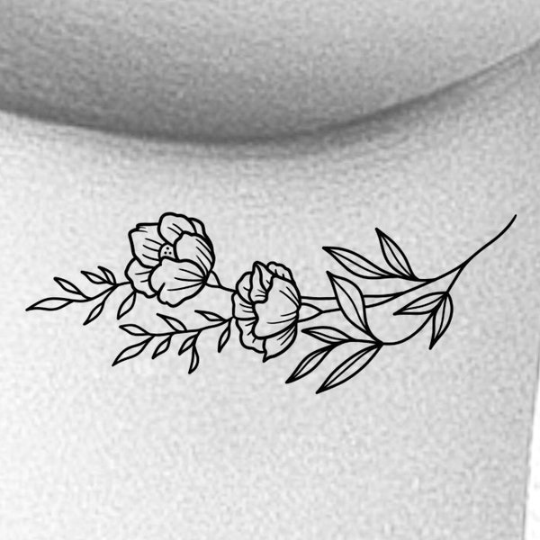Wildflower Temporary Tattoo / Sternum Floral tattoo / Sideboob Flower Tattoo / Ribs tattoo / Feminine tattoo / Small Simple Outline Tattoo