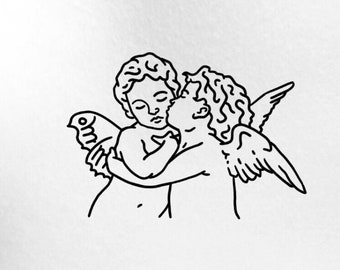 Cherub Angels Kissing Outline Temporary Tattoo / Angels Fake - Etsy