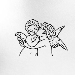 Cherub Angels Kissing Outline Temporary Tattoo / Angels fake tattoo / Religious tattoo / God Christianity tattoo / Jesus temp tattoo