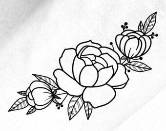 Wildflower Small Peony Temporary Tattoo – Simple Outline Floral Design