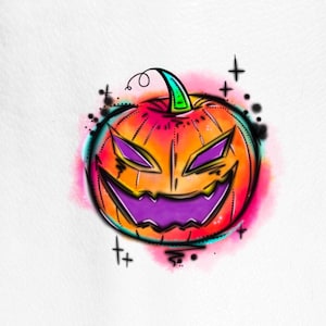 Watercolor Rainbow Pumpkin Halloween Temporary Tattoo