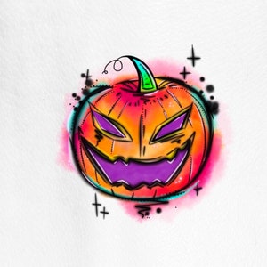 Watercolor Rainbow Pumpkin Halloween Temporary Tattoo