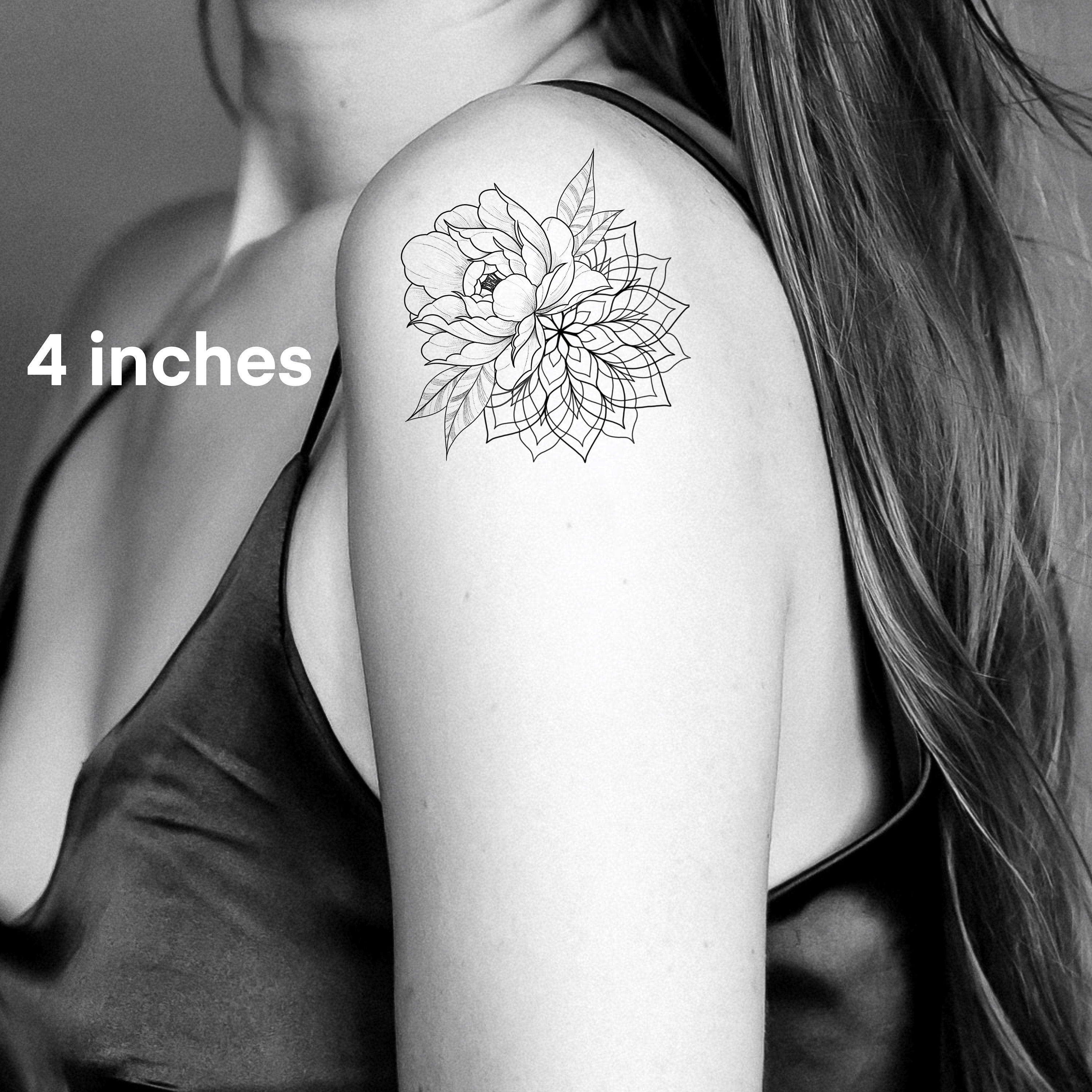 Floral Peony Mandala Temporary Tattoo / Delicate Flowers / | Etsy