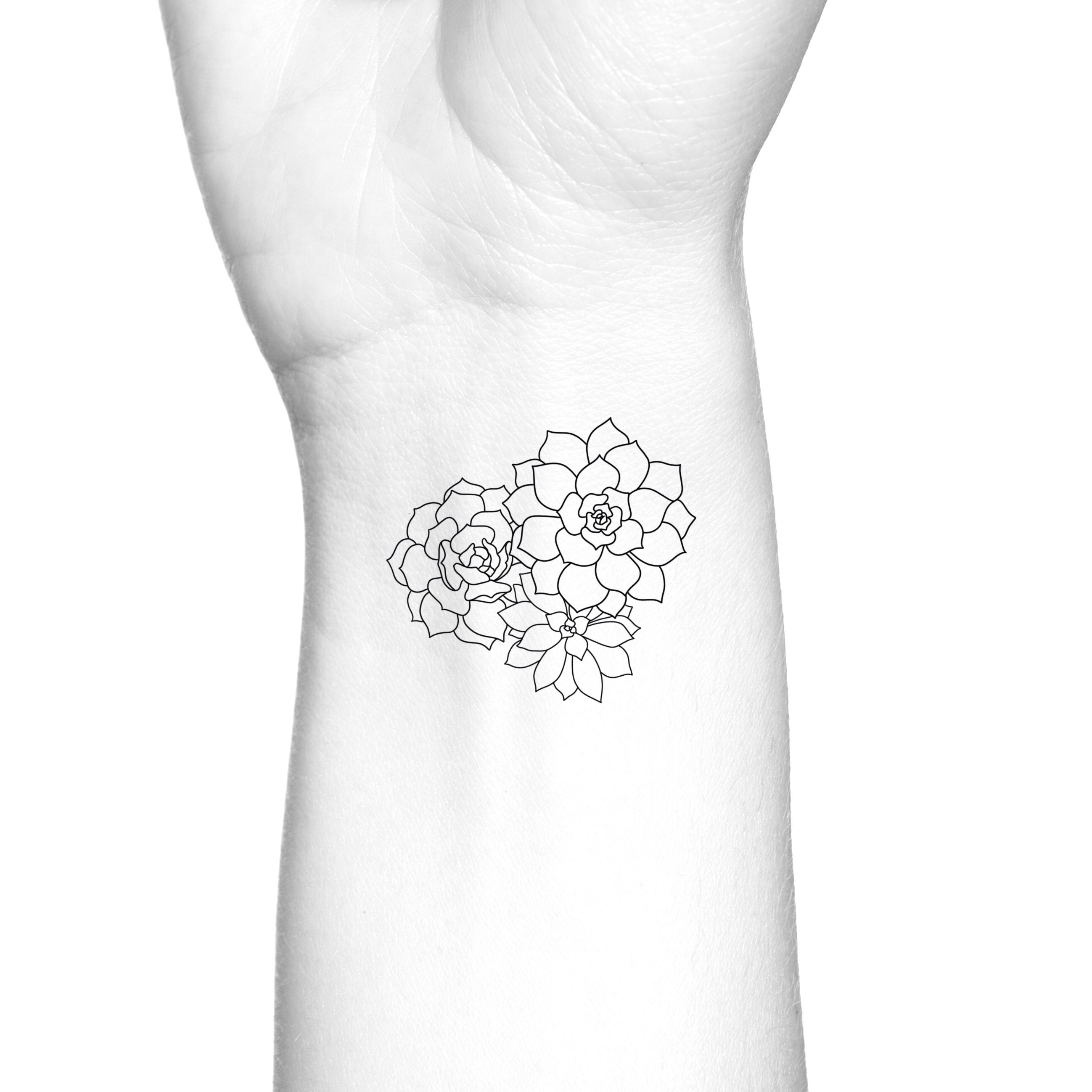 Succulent wreath temporary tattoo black and white
