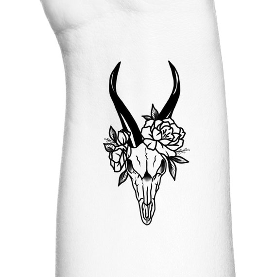 Animal Skull With Flowers Temporary Tattoo / Deer Skull - Etsy Ireland Animal Skull With Flowers Temporary Tattoo / Deer Skull - Etsy Ireland