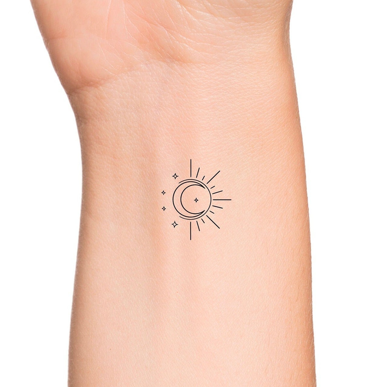 Matching Crescent Sun And Star Temporary Tattoo  Set of 333  Little  Tattoos