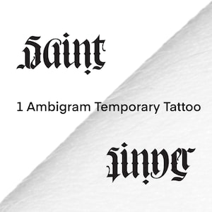 Sinner Saint Ambigram Old English Word Temporary Tattoo