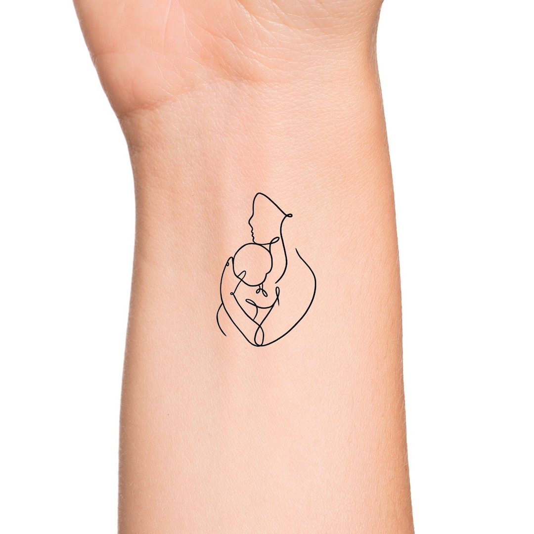 Motherhood Love Simple Outline Temporary Tattoo / Single Line 