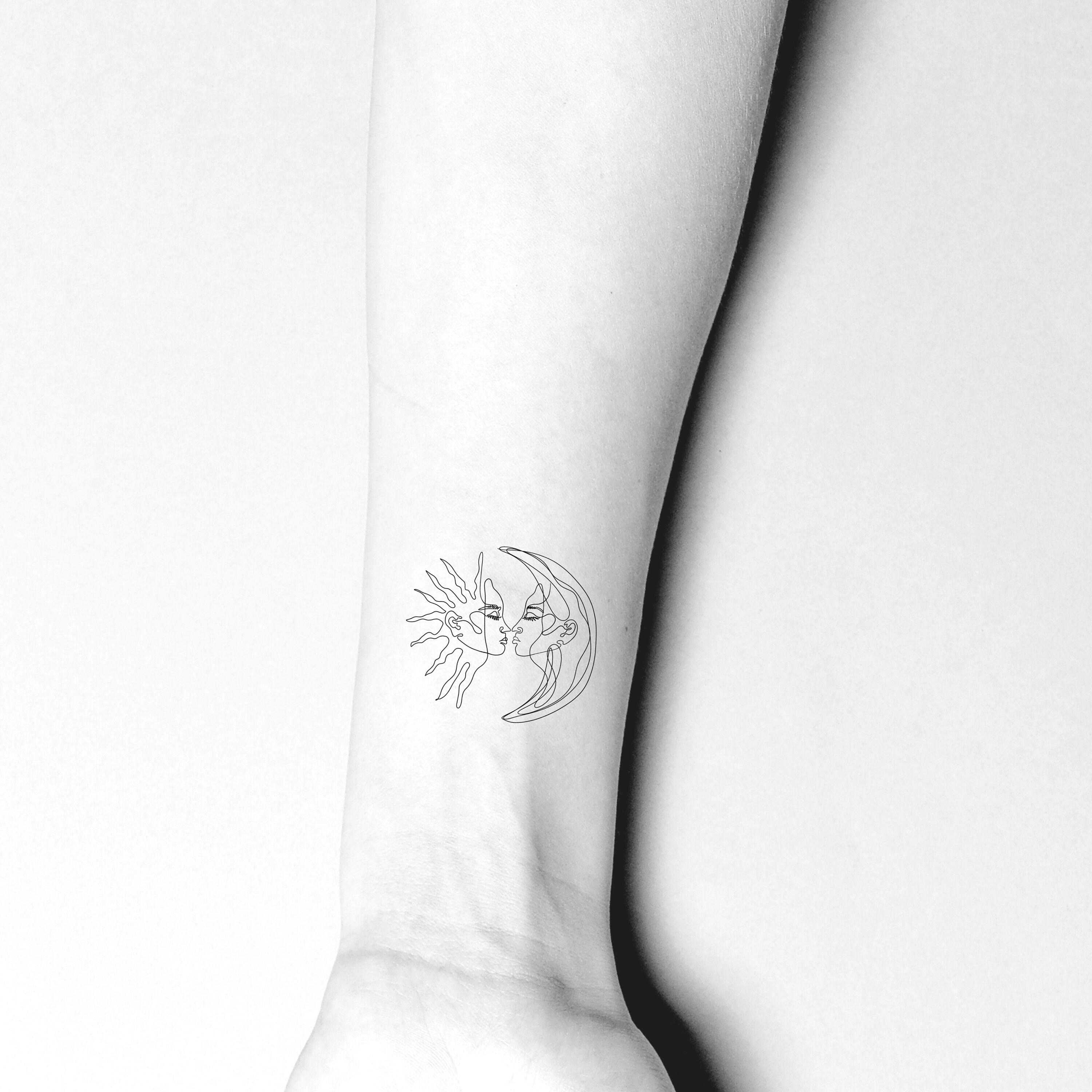 Sun and Moon Celestial Continuous Single Line Temporary Tattoo - Etsy