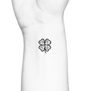 Four Leaf Swirls Clover Temporary Tattoo / Luck of the Irish Temp Tattoo / Religious Faith Hope Love Success Tattoo