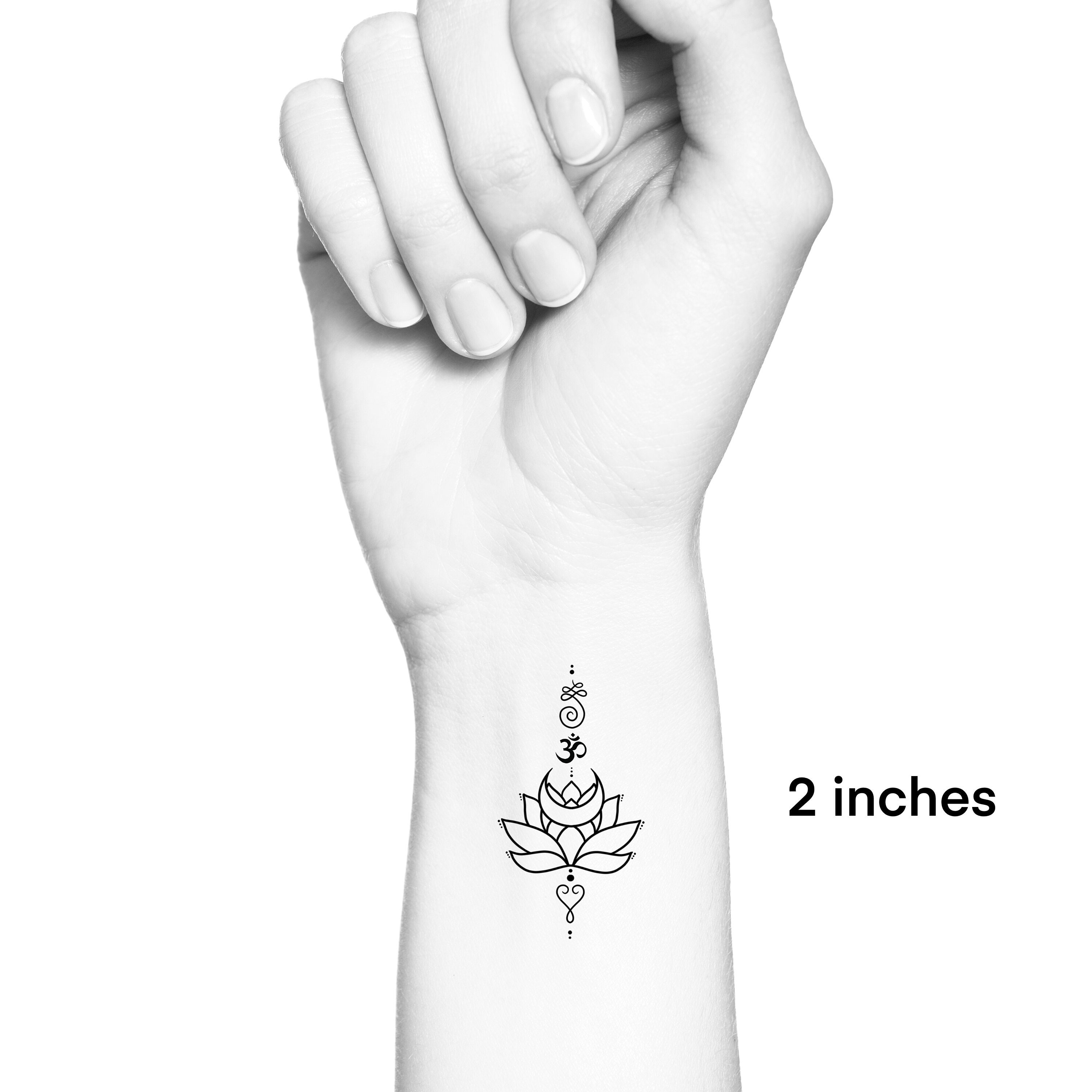 Lotus Crescent Moon Ohm Heart Unalome Temporary Tattoo - Etsy