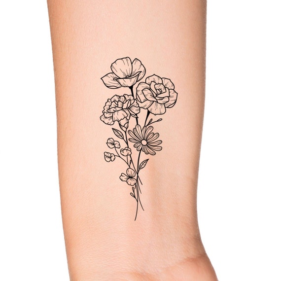 Wildflower Temporary Tattoo / Floral Tattoo / Small Flower - Etsy Wildflower Temporary Tattoo / Floral Tattoo / Small Flower - Etsy