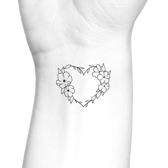 Dainty Floral Heart Temporary Tattoo / Feminine Wrist Temp Tattoo /  Wildflower Outline / Love Tattoo / Little Heart Outline Fake Tattoo - Etsy  Finland