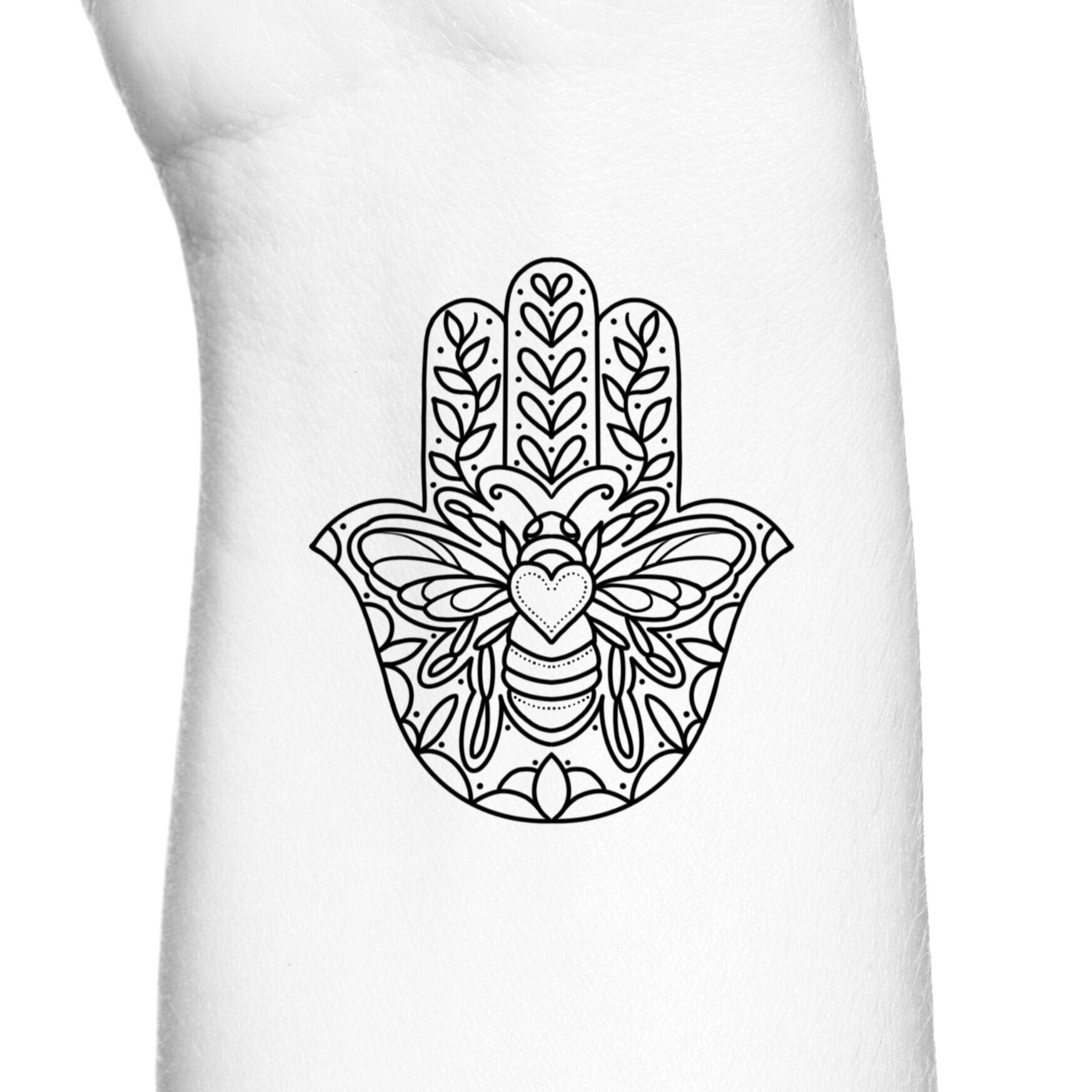 Decorative Bee Floral Heart Religious Hamsa Temporary Tattoo