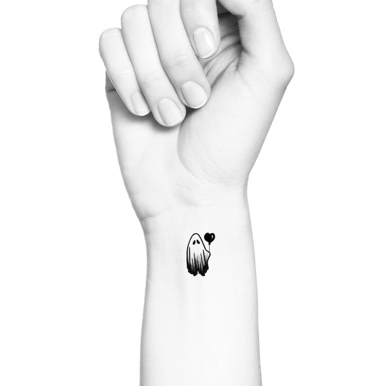 Ghost Holding Heart Balloon Temporary Tattoo / Scary Ghost / Etsy