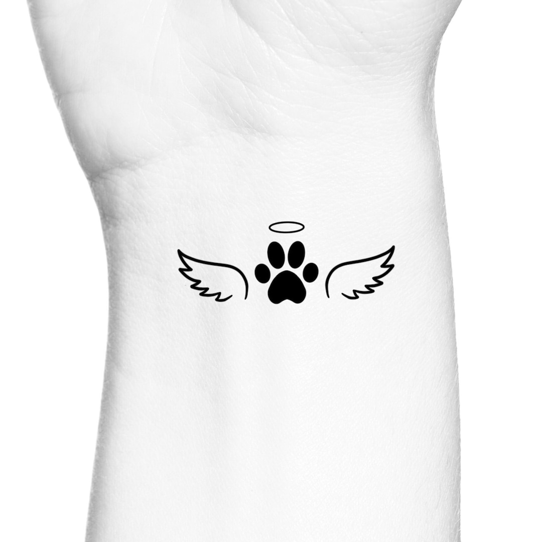 Paw Print Angel Wings Temporary Tattoo Animal Memorial Tattoo