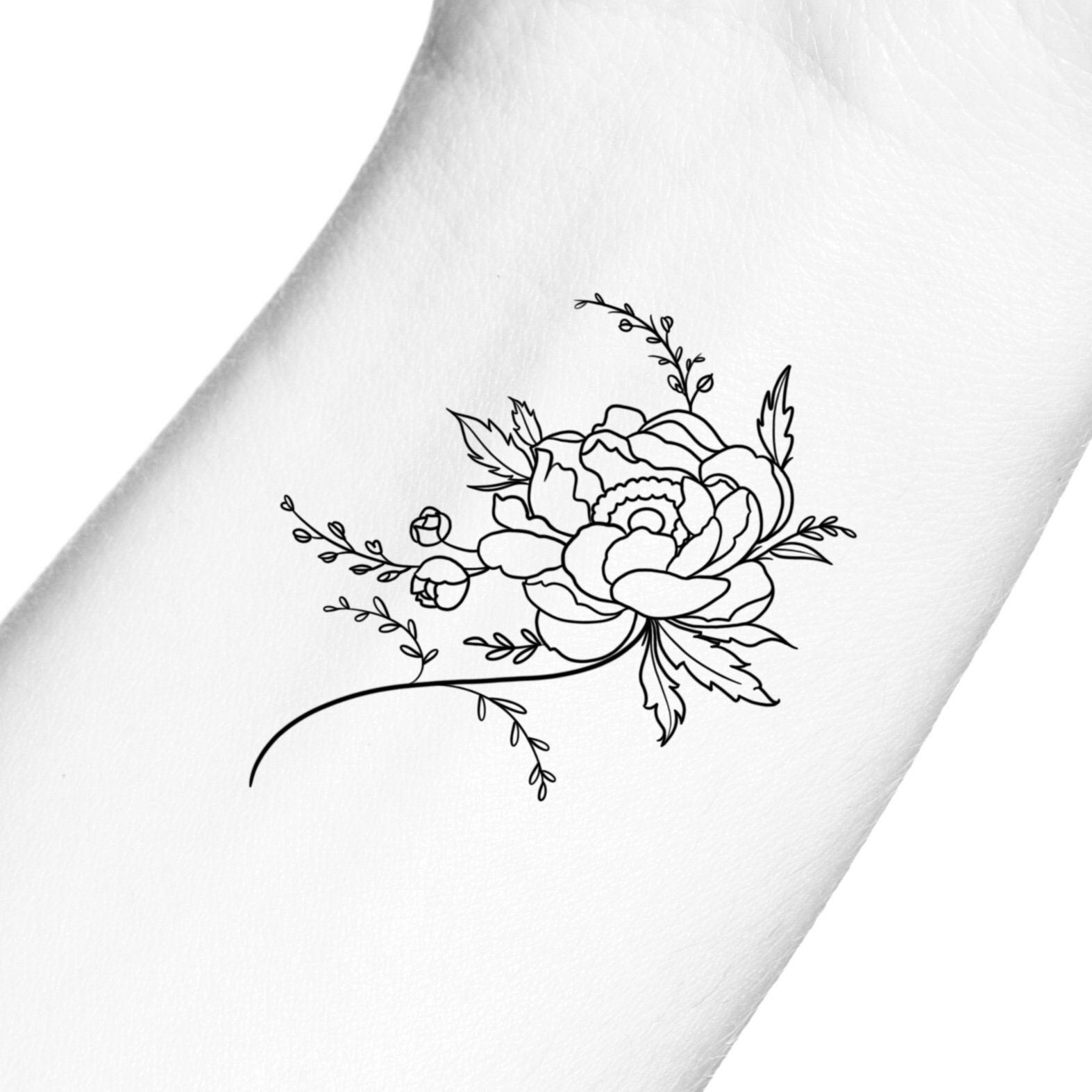 Feminine Peony Wild Flower Temporary Tattoo - Etsy New Zealand Feminine Peony Wild Flower Temporary Tattoo - Etsy New Zealand