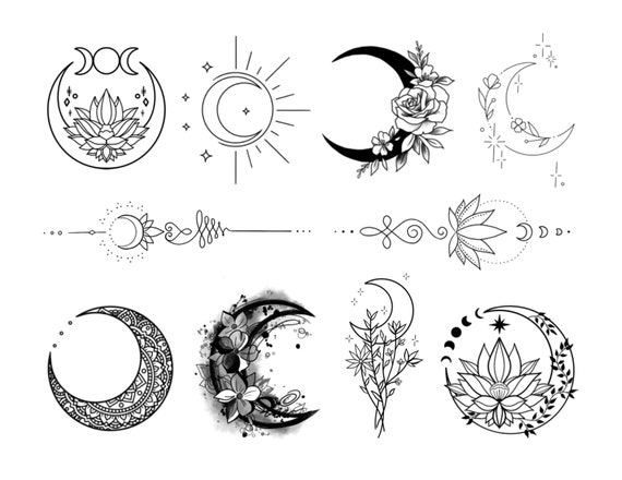 Fine line sun and moon temporary tattoo get it here