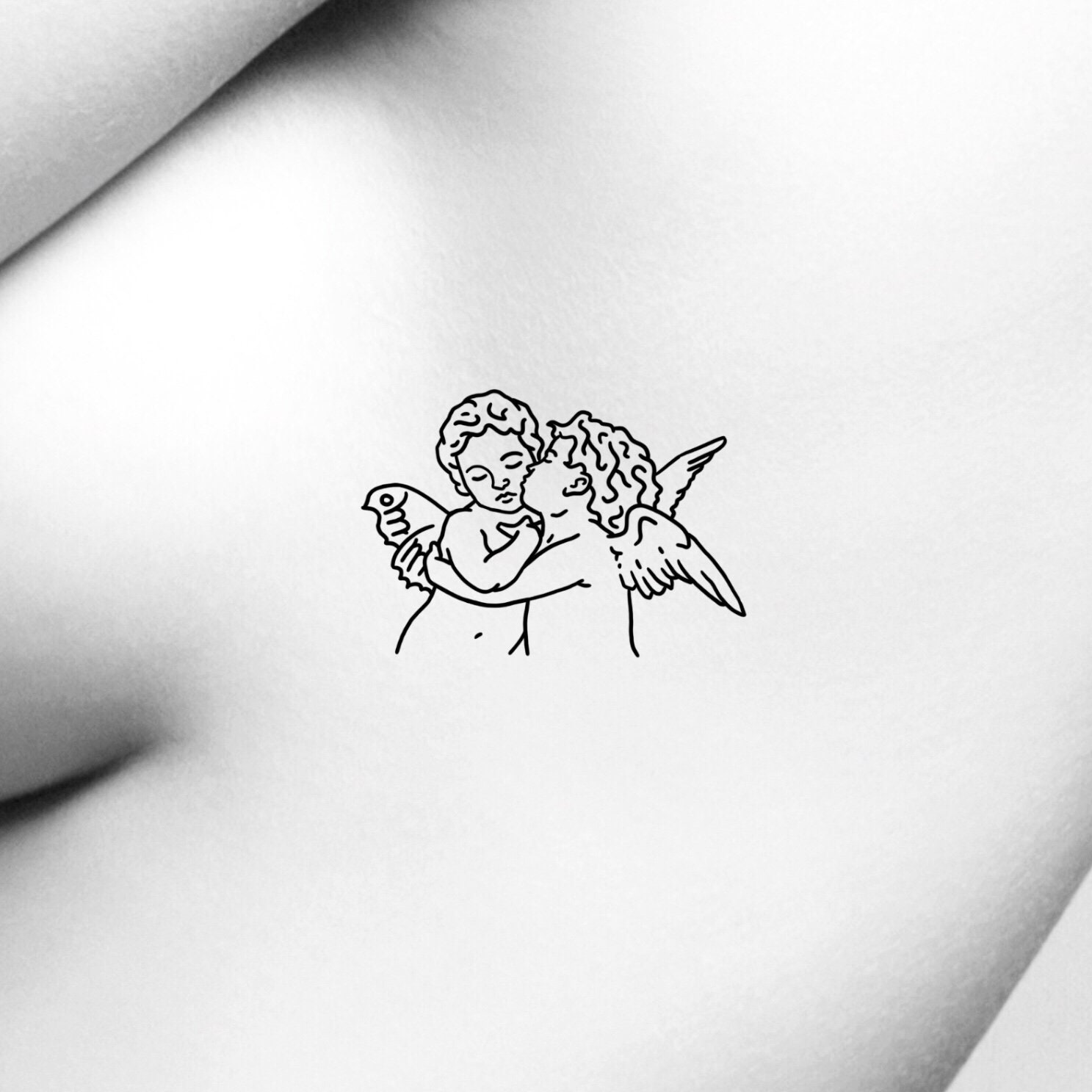 Cherub Angels Kissing Outline Temporary Tattoo / Angels Fake - Etsy