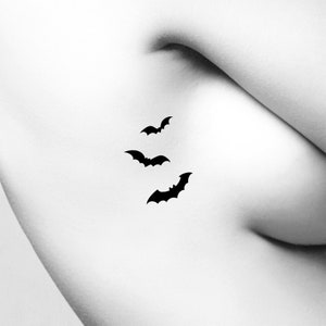 Silhouette Bats Halloween Temporary Tattoo / Spooky Bat Tattoo / Halloween Silhouette Outline Temp Tattoo / Creepy Cute Bat Fake Tattoo