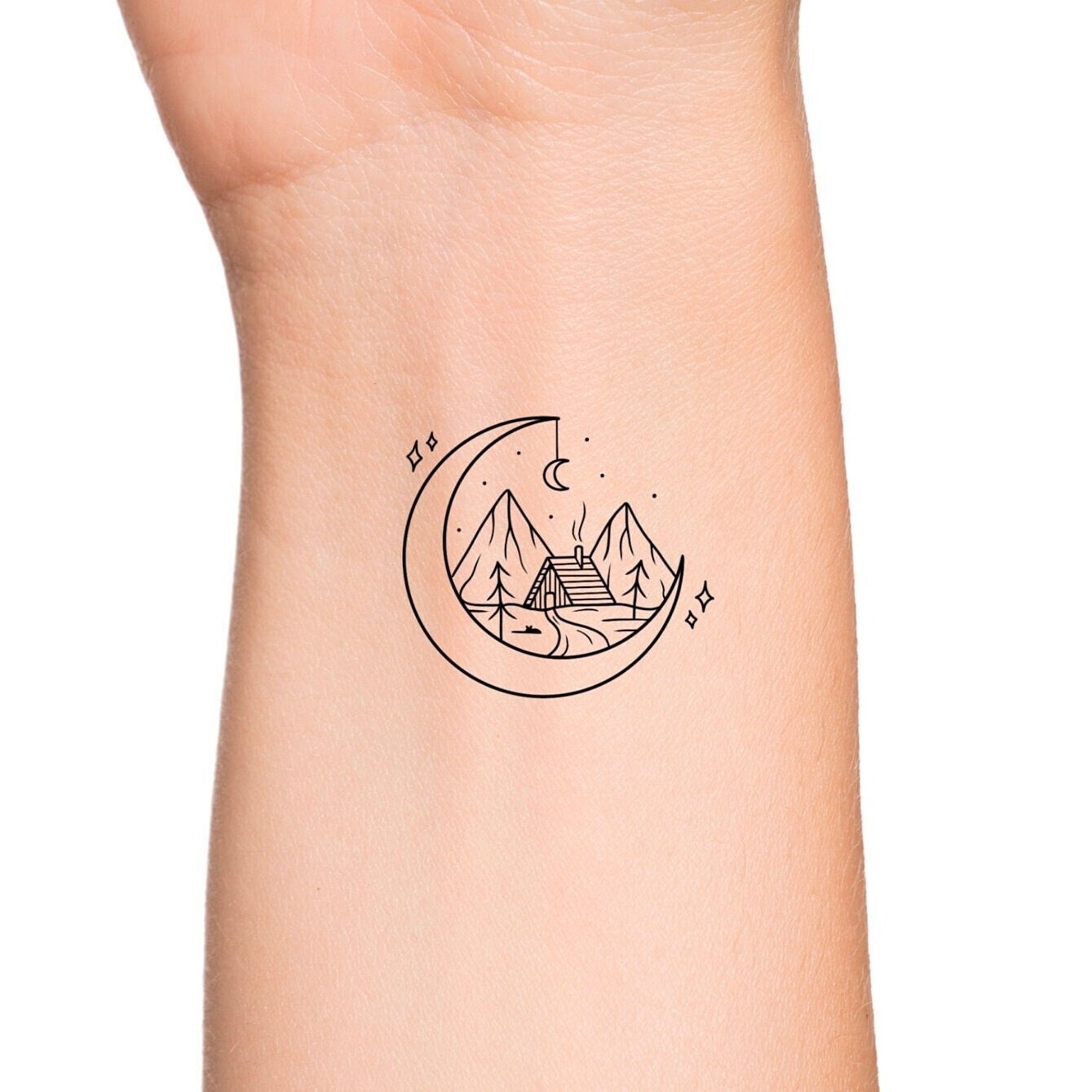 Celestial Moon Stars Mountain and Cabin in the Woods Temporary - Etsy