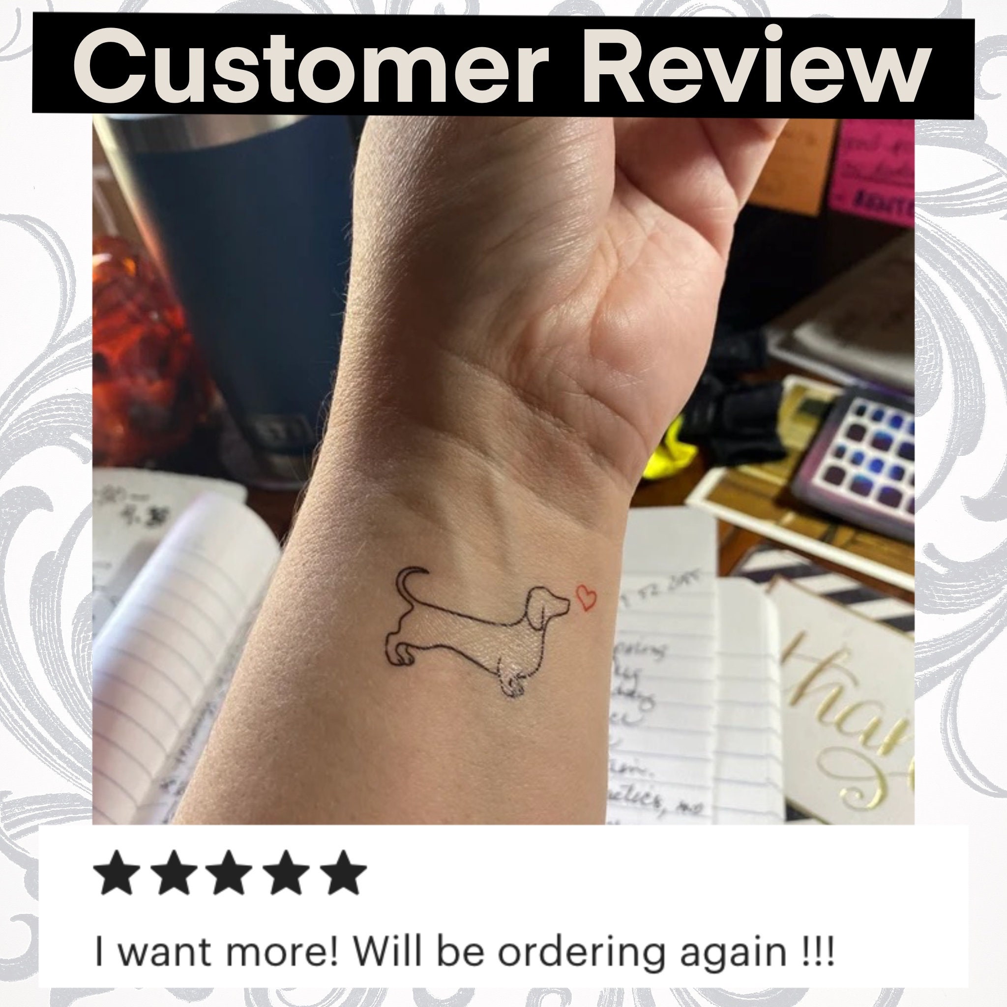 Dachshund Red Heart Outline Temporary Tattoo (1.5-2 inch) – Puppy 