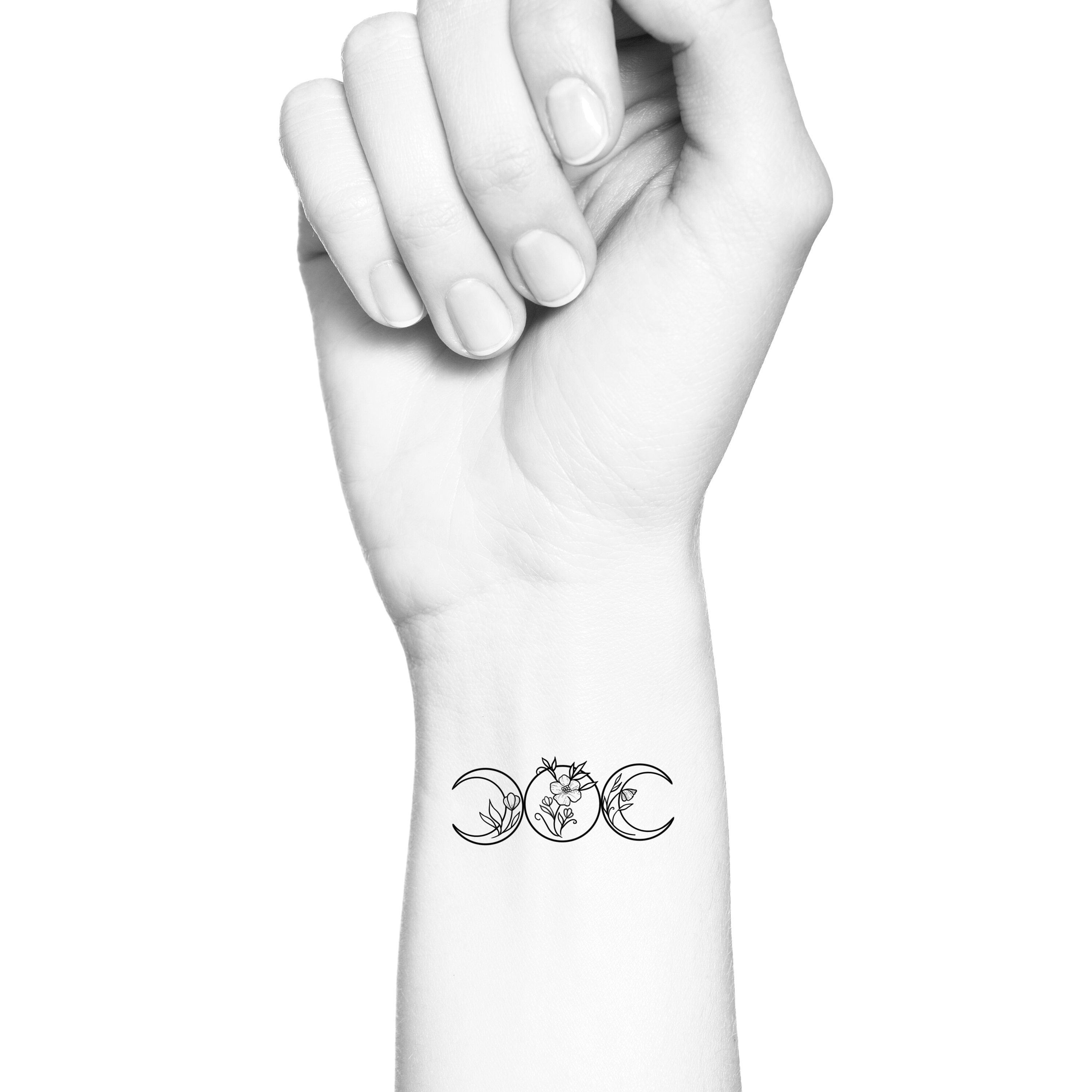 Triple Deesse Tatouage Triple Lune Fleur sauvage Triple Lune Déesse Contour Tatouage Temporaire / - Etsy France