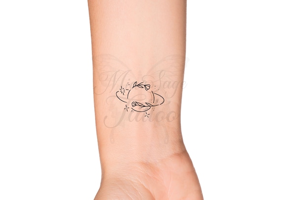 Dainty Floral Saturn Planet Space Outline Feminine Temporary Tattoo - Etsy  Israel