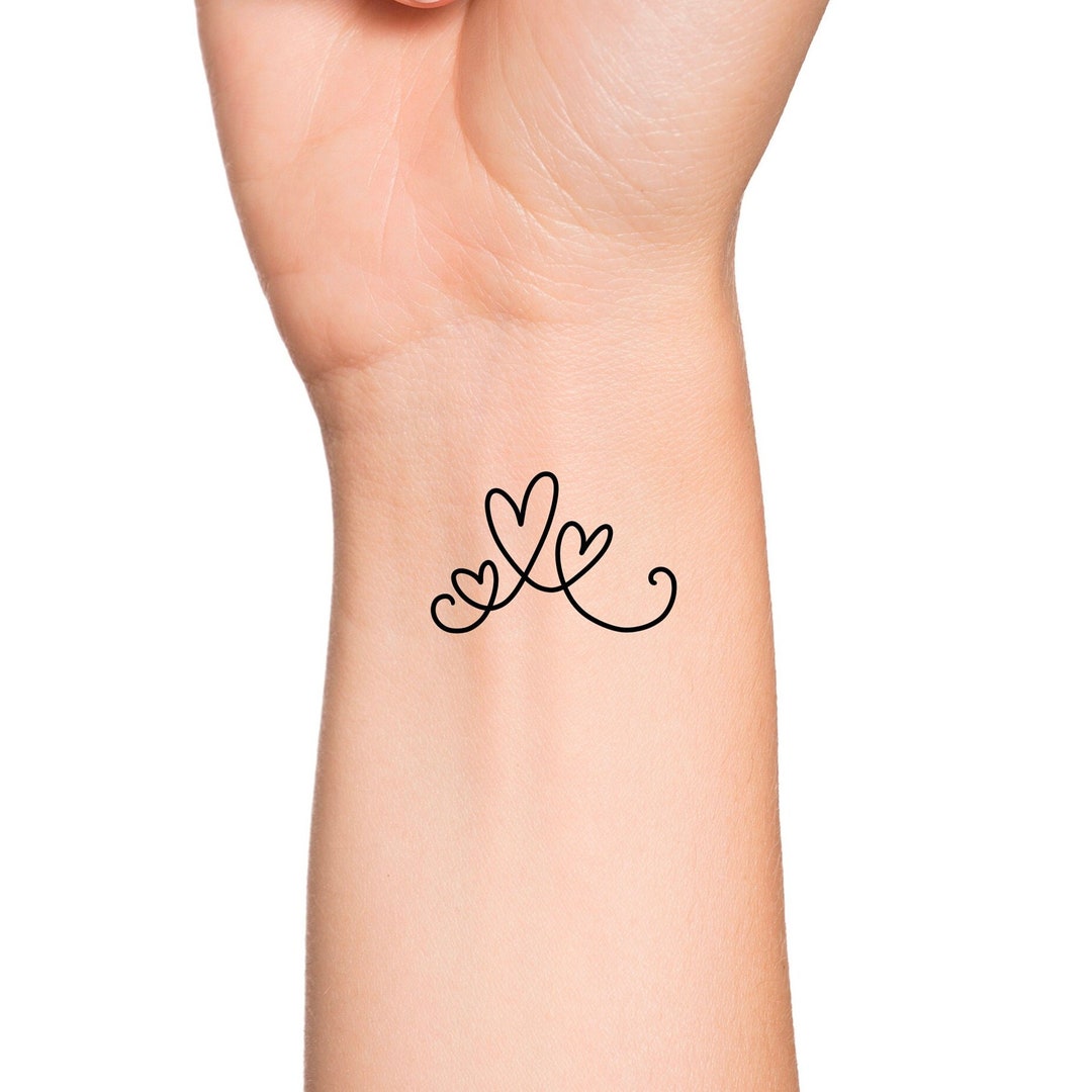 Motherhood 3 Hearts Outline Temporary Tattoo / Cute Wrist - Etsy