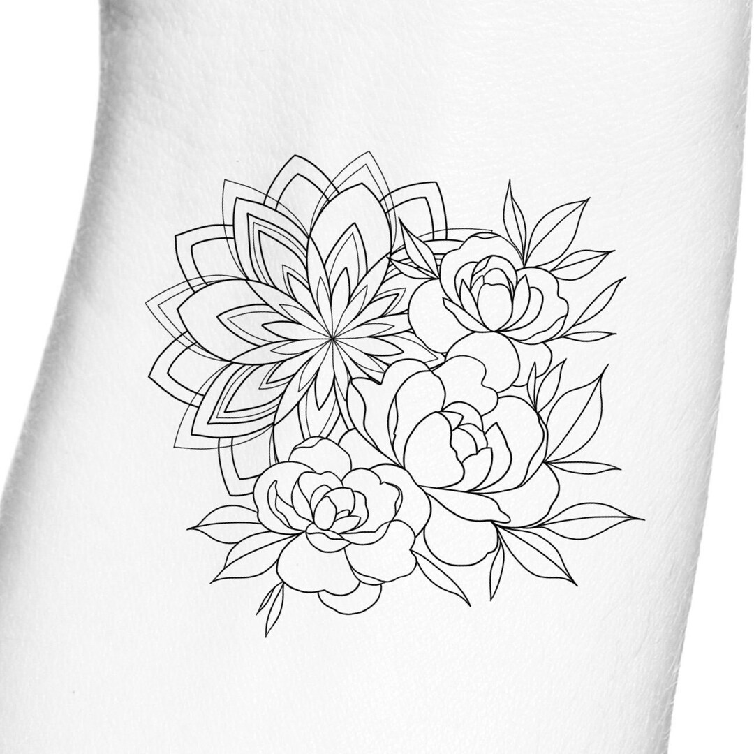 Floral Roses Mandala Geometric Temporary Tattoo / Delicate Flowers ...