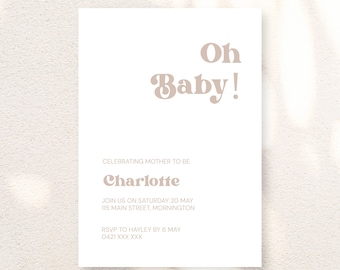 Baby Shower Invitation | Digital | Printable | Editable | Personalised | A5 | Dusty Pink | Retro | Modern | Sage | Purple | Neutral