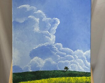 Large Cloudy Landscape Oil Painting, Oil on (11 x 14) Canvas