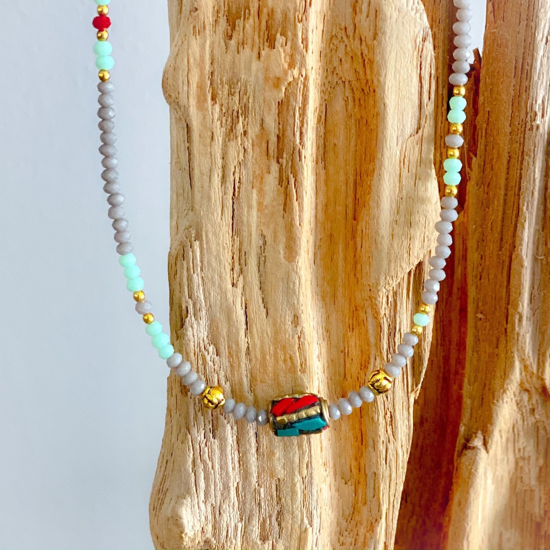 Collier Népalais Fait Main - Lapis-lazuli Et Turquoise - Longueur 18 Pouces - Cadeau Mode