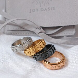 Fidget Sun Moon Star Ring Anxiety Woman Jewelry Spinner Anti