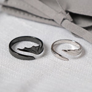 Dragon Evil Wing Ring, Adjustable Open Band Matching Ring for Couples, Best Friends Gift, 925 Sterling Silver Jewelry