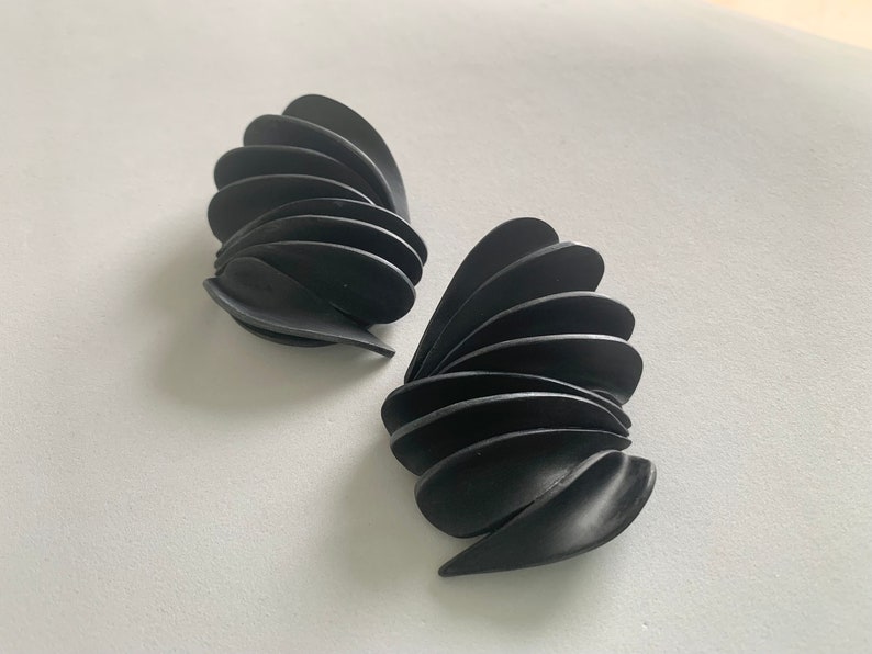 Art Clay earrings, White gold polymer clay studs , Handmade Black Organic Modern Unique Geometric Edgy Earrings image 2