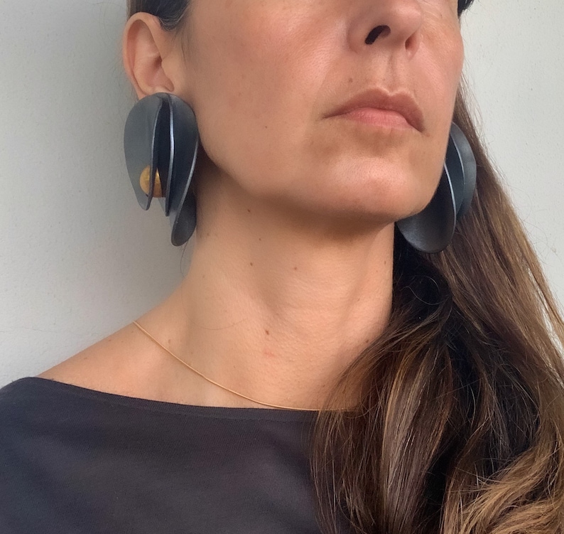 Handmade silver clay Earrings, petal Clay earrings, unique bold earring, bold oversized earrings, Unique Geometric Edgy earrings image 1