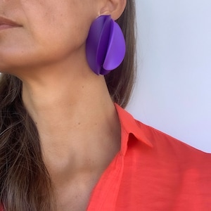 Purple Petal Earrings, flower Clay earrings, unique bold earring, gift mum, bold oversized earrings, violet studs image 10