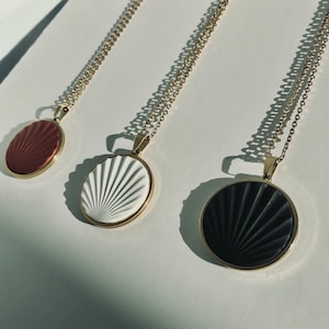 Medallion gold plated necklace, handmade clay pendent, layering coin necklace, Dainty necklace, polymer Clay necklace