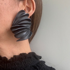 Art Clay earrings, White gold polymer clay studs , Handmade Black Organic Modern Unique Geometric Edgy Earrings