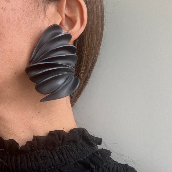 Art Clay earrings, White gold polymer clay studs , Handmade Black Organic Modern Unique Geometric Edgy Earrings