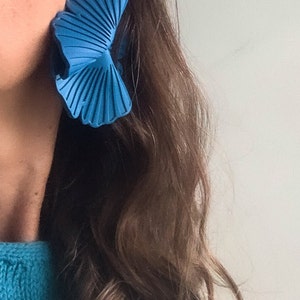 Handmade flower earrings, blue flower earrings, unique bold earring, bold oversized earrings, lightweight studs image 4