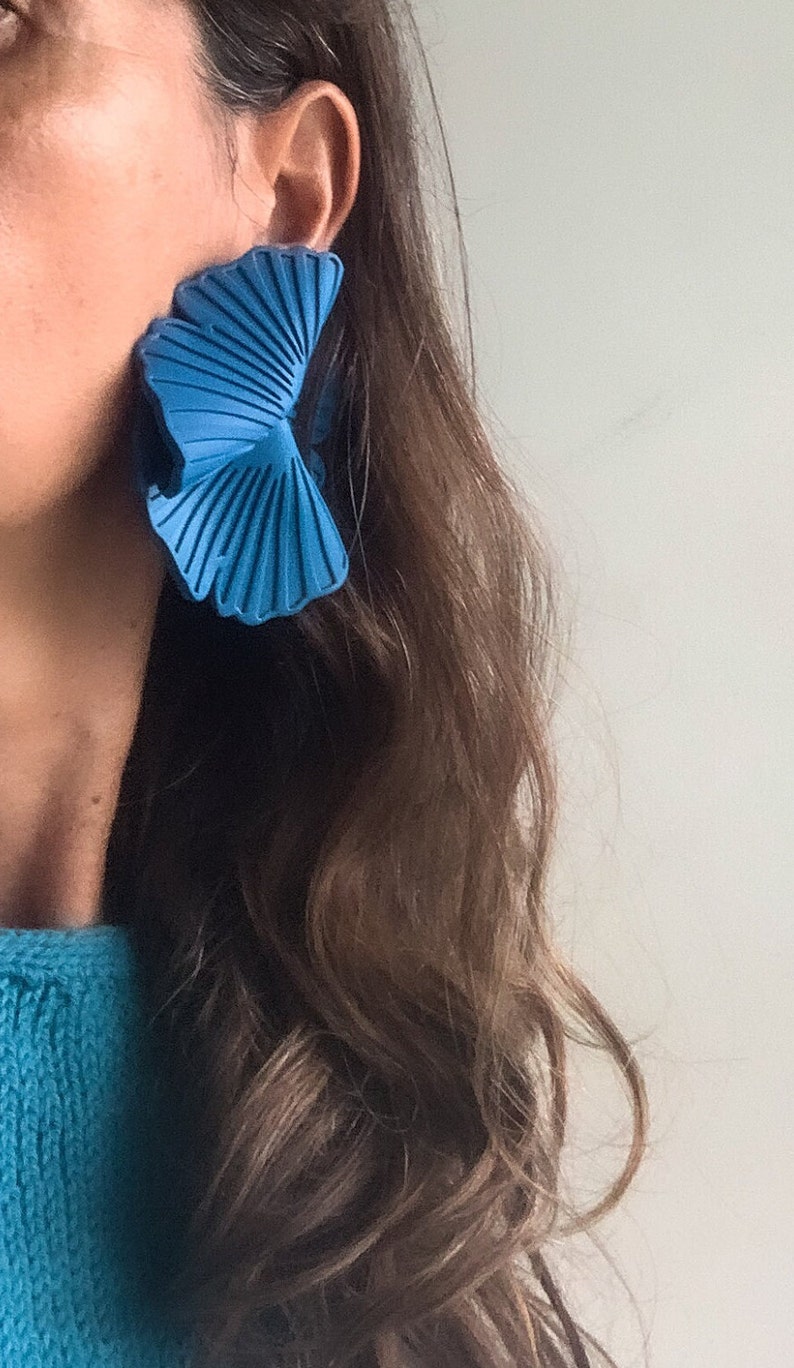 Handmade flower earrings, blue flower earrings, unique bold earring, bold oversized earrings, lightweight studs image 4