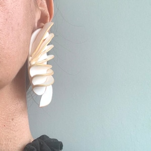 Art Clay earrings, White gold polymer clay studs , Handmade Black Organic Modern Unique Geometric Edgy Earrings image 9