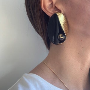 Black and gold polymer Clay studs ,unique bold earring, bold oversized earrings , lightweight studs, trendy earrings