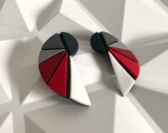 Geometric clay studs, Handmade jewelry, gift for architect , red earrings, edgy earrings